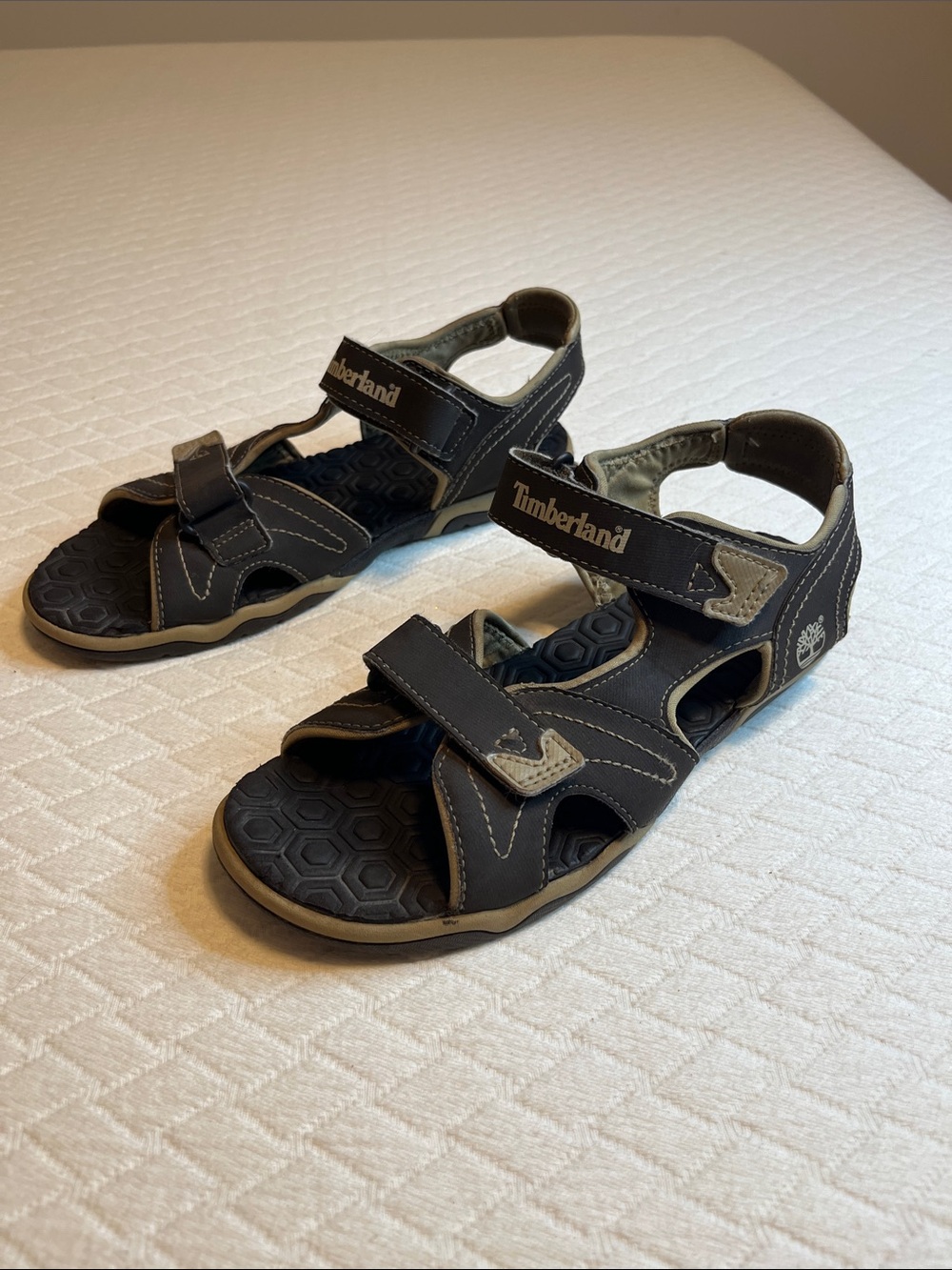 Timberland Kids dark Brown and Tan Open-Toe Adjustable Strap Sandals, 6 boys
